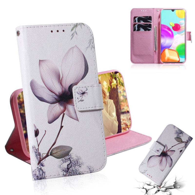 Leren Hoesje Samsung Galaxy A41 Oud Roze Bloem