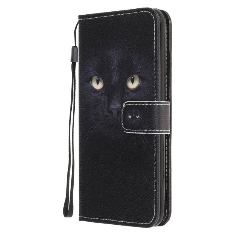 Leren Hoesje Samsung Galaxy A41 Zwarte Kattenogen Met String