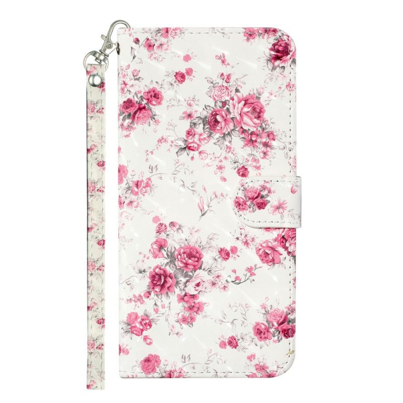 Bescherming Hoesje Samsung Galaxy S21 5G Telefoonhoesje Bloemen Lichtvlekjes Met Riempje