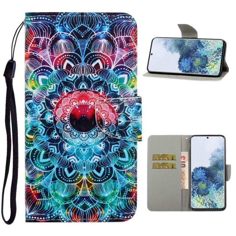 Bescherming Hoesje Samsung Galaxy S21 5G Telefoonhoesje Flitsende Mandala Met String