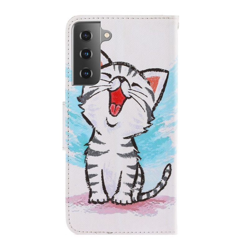 Bescherming Hoesje Samsung Galaxy S21 5G Telefoonhoesje Gekleurd Kitten Met String