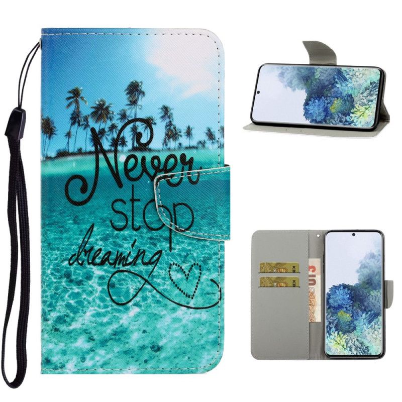 Bescherming Hoesje Samsung Galaxy S21 5G Telefoonhoesje Stop Nooit Met Dromen Marine Met String