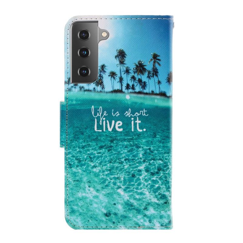 Bescherming Hoesje Samsung Galaxy S21 5G Telefoonhoesje Stop Nooit Met Dromen Marine Met String