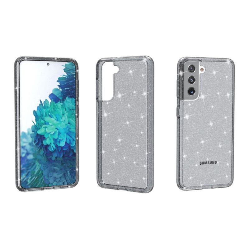 Case Hoesje Samsung Galaxy S21 5G Grijs Zwart Telefoonhoesje Transparante Glitter