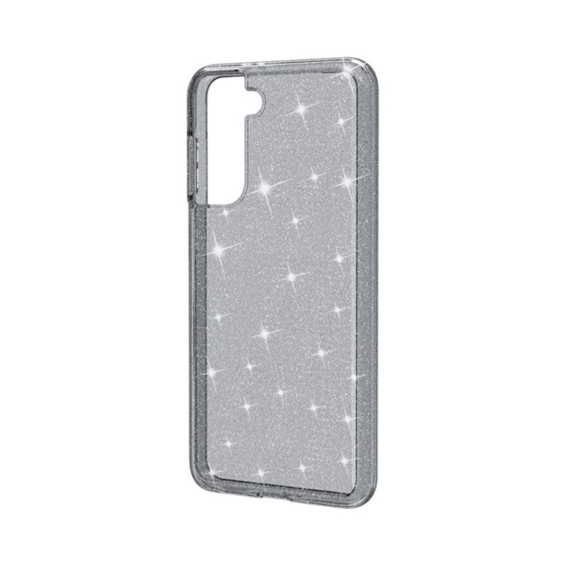 Case Hoesje Samsung Galaxy S21 5G Grijs Zwart Telefoonhoesje Transparante Glitter