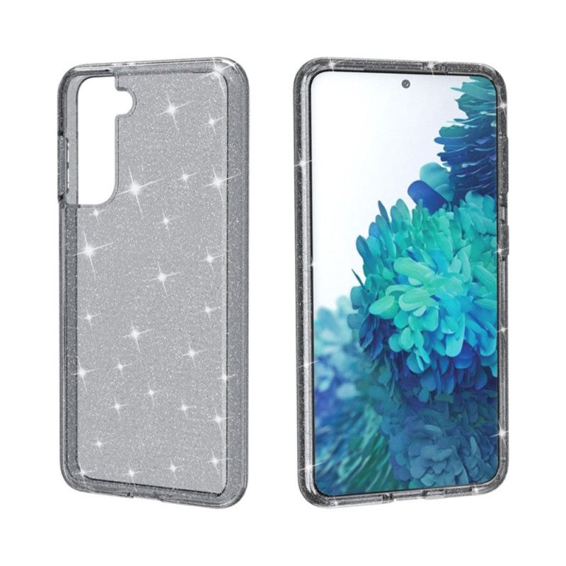 Case Hoesje Samsung Galaxy S21 5G Grijs Zwart Telefoonhoesje Transparante Glitter