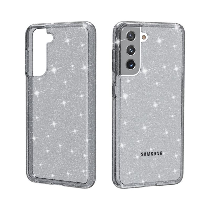 Case Hoesje Samsung Galaxy S21 5G Grijs Zwart Telefoonhoesje Transparante Glitter