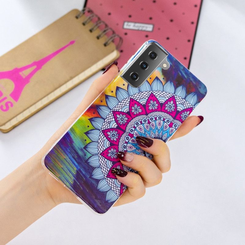 Case Hoesje Samsung Galaxy S21 5G Telefoonhoesje Fluorescerende Mandala