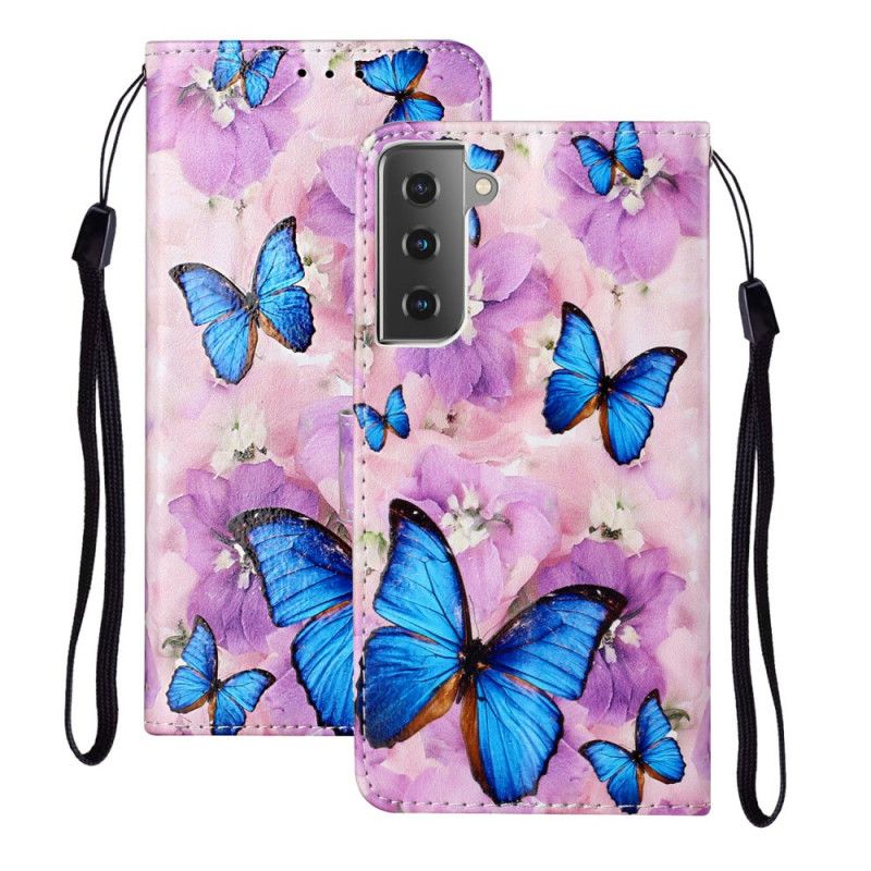 Cover Folio-hoesje Samsung Galaxy S21 5G Telefoonhoesje Bloemenvlinders