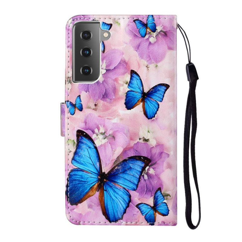 Cover Folio-hoesje Samsung Galaxy S21 5G Telefoonhoesje Bloemenvlinders