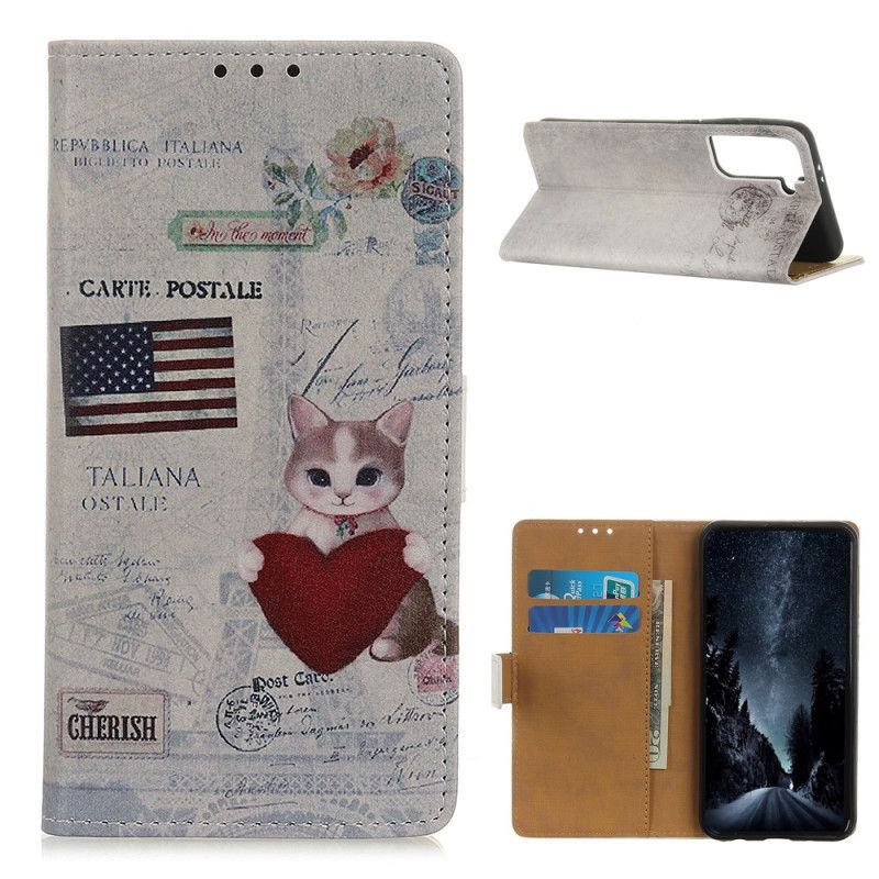 Cover Folio-hoesje Samsung Galaxy S21 5G Telefoonhoesje Reizende Kat