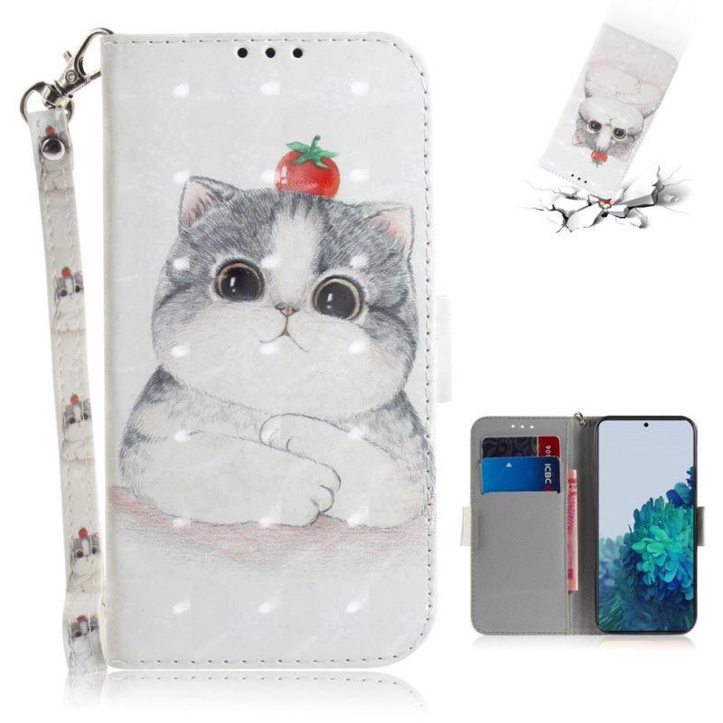 Cover Folio-hoesje Samsung Galaxy S21 5G Telefoonhoesje Tomaat Op De String Kat