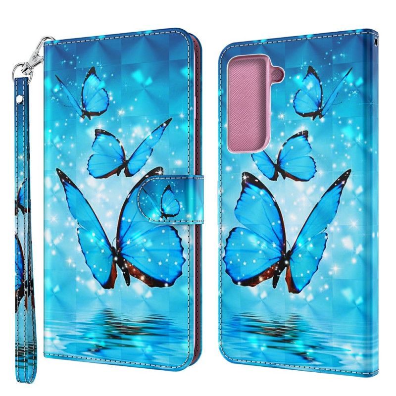 Cover Folio-hoesje Samsung Galaxy S21 5G Telefoonhoesje Vliegende Blauwe Vlinders