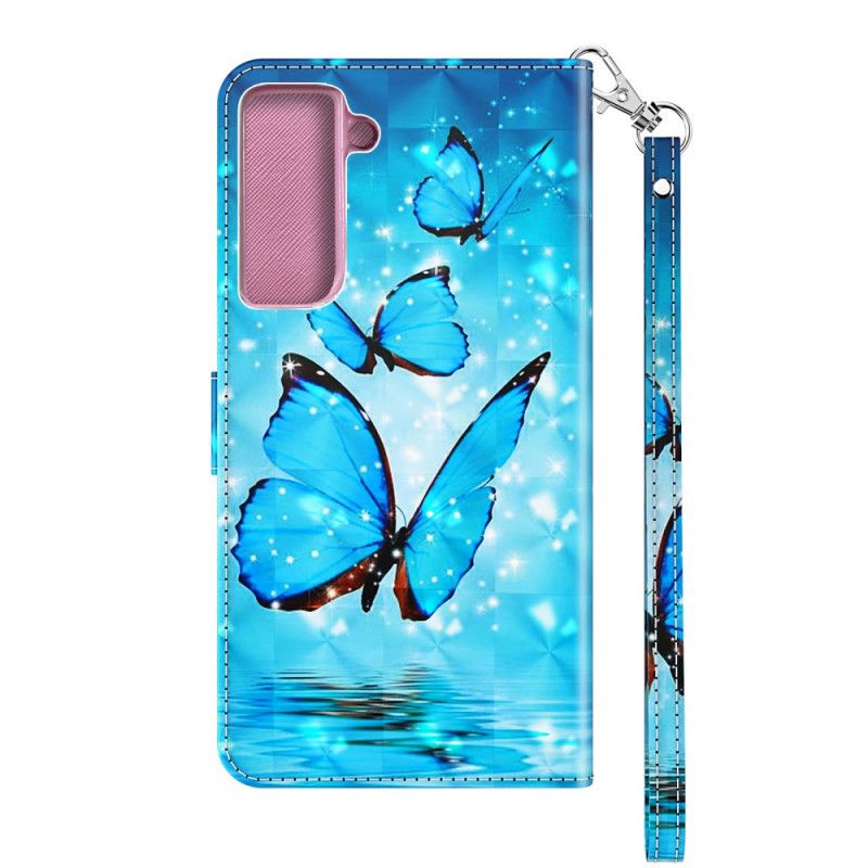 Cover Folio-hoesje Samsung Galaxy S21 5G Telefoonhoesje Vliegende Blauwe Vlinders