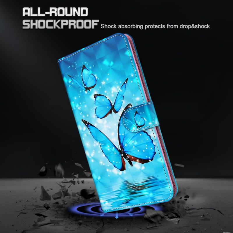 Cover Folio-hoesje Samsung Galaxy S21 5G Telefoonhoesje Vliegende Blauwe Vlinders