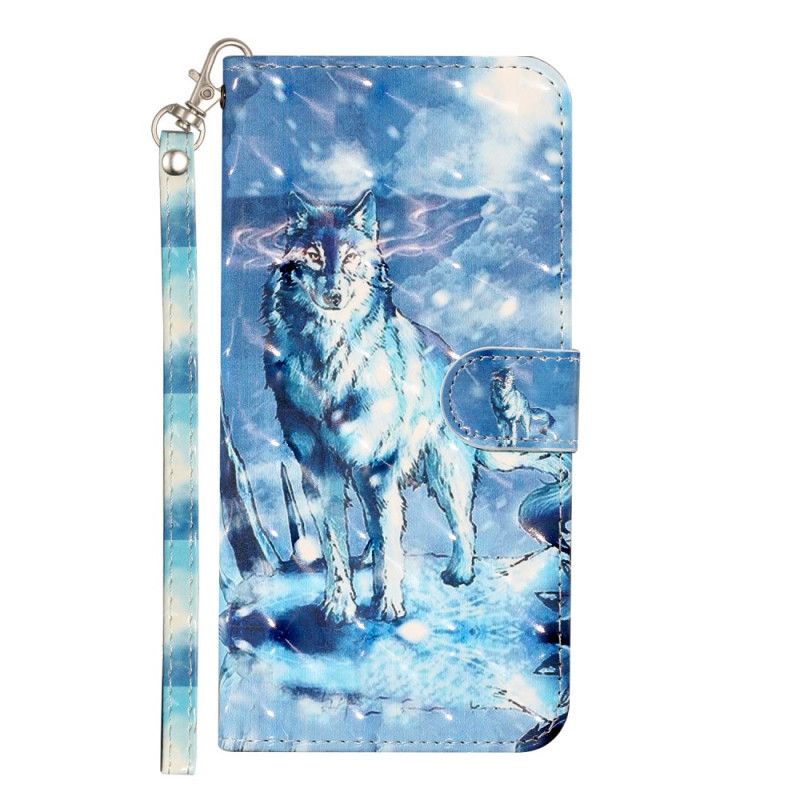 Cover Folio-hoesje Samsung Galaxy S21 5G Telefoonhoesje Wolfslampjes Met Riempje