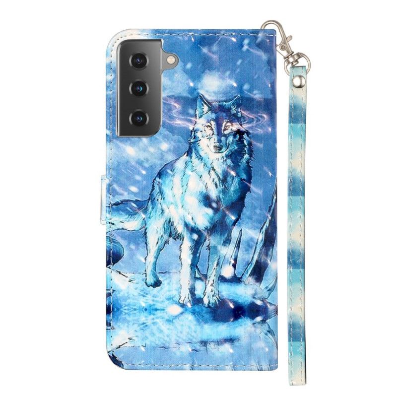 Cover Folio-hoesje Samsung Galaxy S21 5G Telefoonhoesje Wolfslampjes Met Riempje