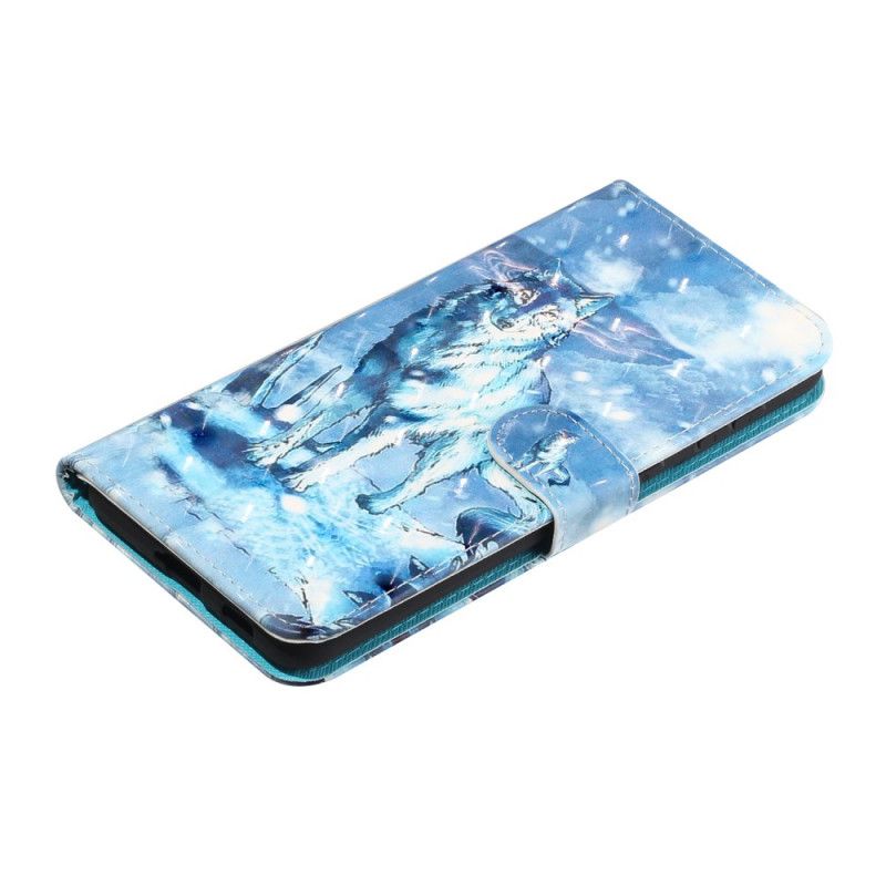 Cover Folio-hoesje Samsung Galaxy S21 5G Telefoonhoesje Wolfslampjes Met Riempje