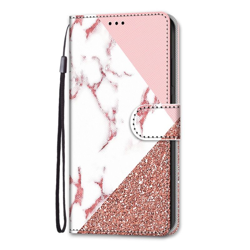 Flip Case Leren Samsung Galaxy S21 5G Driehoek In Marmer En Glitter