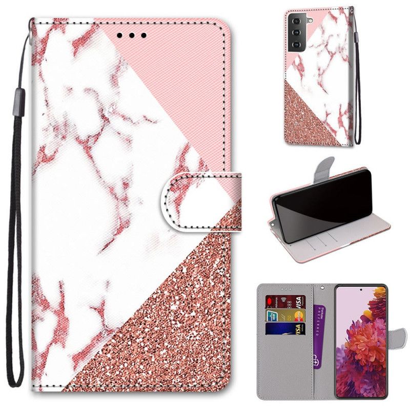 Flip Case Leren Samsung Galaxy S21 5G Driehoek In Marmer En Glitter