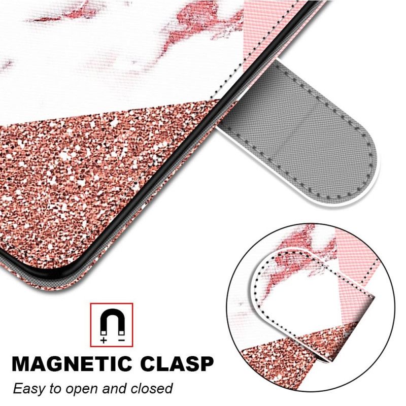 Flip Case Leren Samsung Galaxy S21 5G Driehoek In Marmer En Glitter