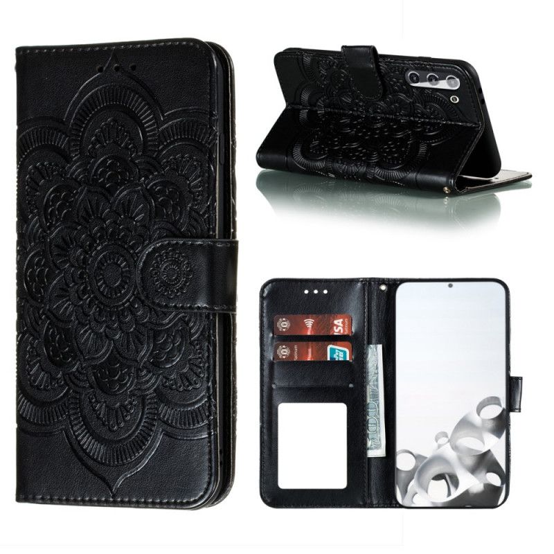 Flip Case Leren Samsung Galaxy S21 5G Grijs Zwart Hele Mandala