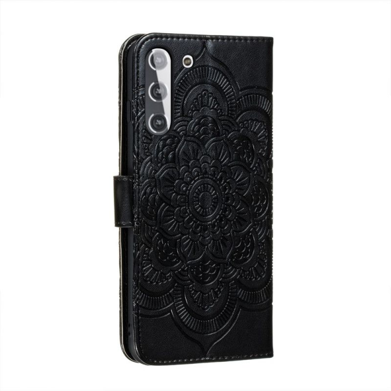 Flip Case Leren Samsung Galaxy S21 5G Grijs Zwart Hele Mandala