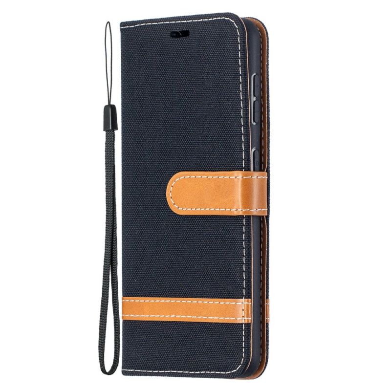 Flip Case Leren Samsung Galaxy S21 5G Grijs Zwart Stof En Leereffect Met String