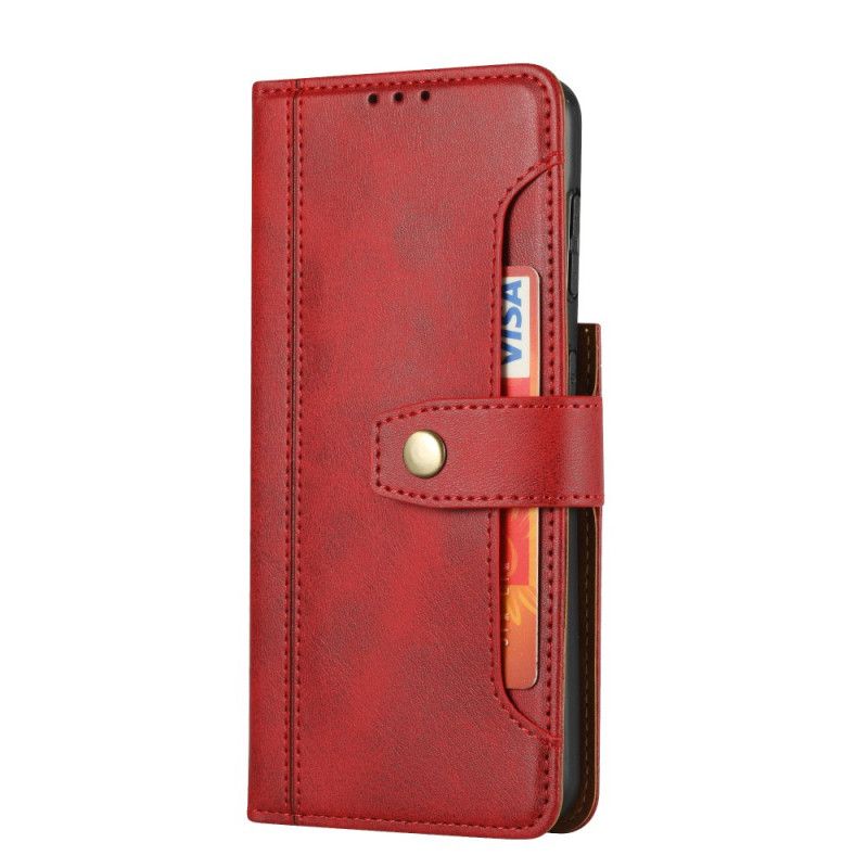 Flip Case Leren Samsung Galaxy S21 5G Rood Zwart Kaarthouder En Riem Aan Voorzijde Met Leereffect