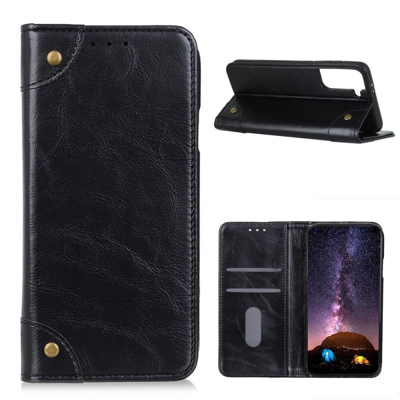 Folio-hoesje Samsung Galaxy S21 5G Donkerblauw Zwart Nappaleder-Stijl