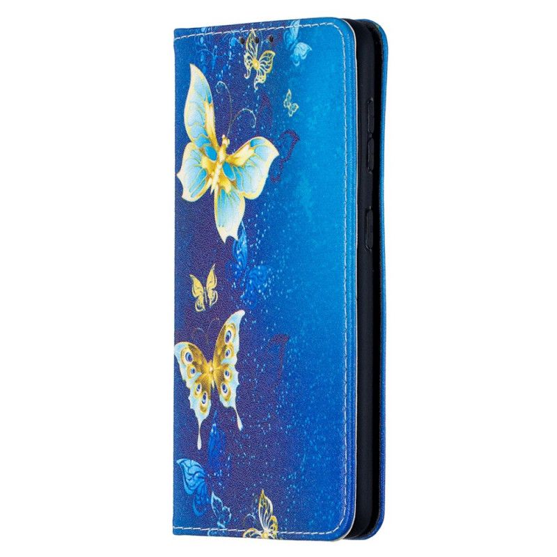 Folio-hoesje Samsung Galaxy S21 5G Lichtblauw Wit Kleurrijke Vlinders