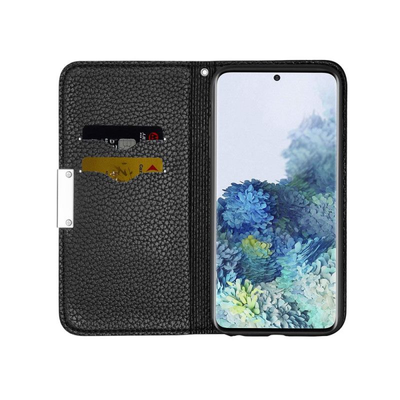 Folio-hoesje voor Samsung Galaxy S21 5G Grijs Zwart Ultra Chic Lychee Kunstleer