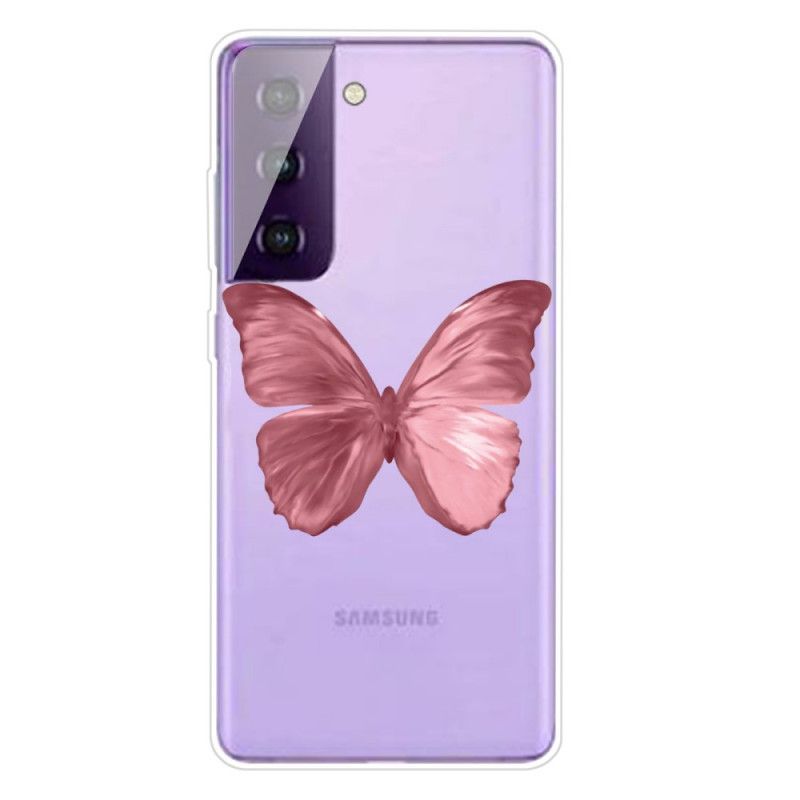 Hoesje Samsung Galaxy S21 5G Donkerblauw Roze Wilde Vlinders