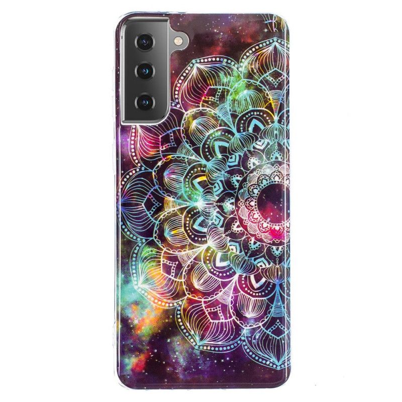 Hoesje Samsung Galaxy S21 5G Donkerrood Zwart Fluorescerende Bloemenreeks