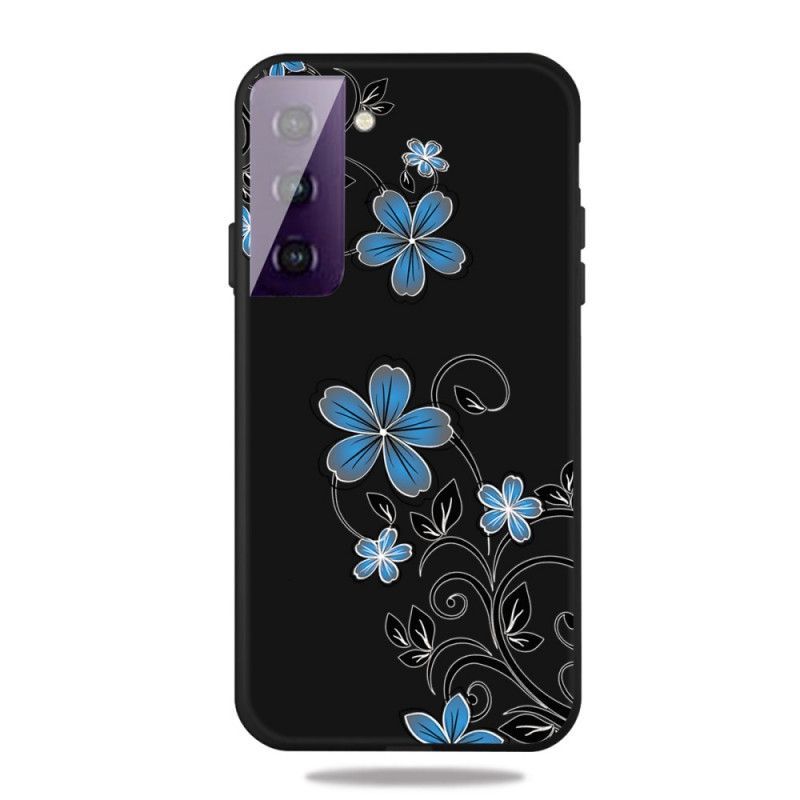 Hoesje Samsung Galaxy S21 5G Lichtblauw Donkerblauw Blauwe Bloemen