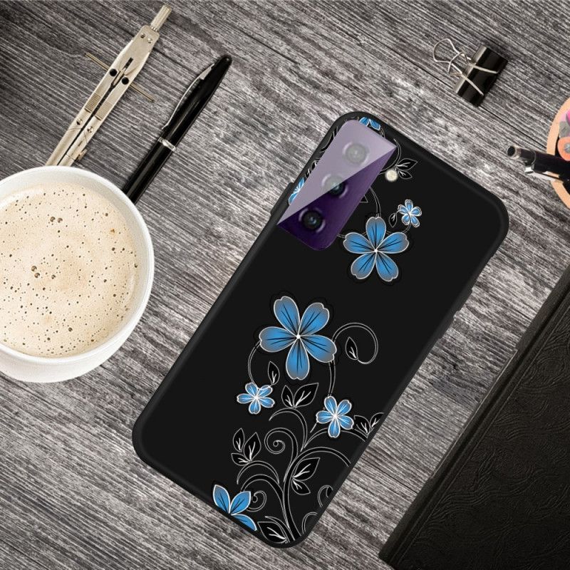 Hoesje Samsung Galaxy S21 5G Lichtblauw Donkerblauw Blauwe Bloemen