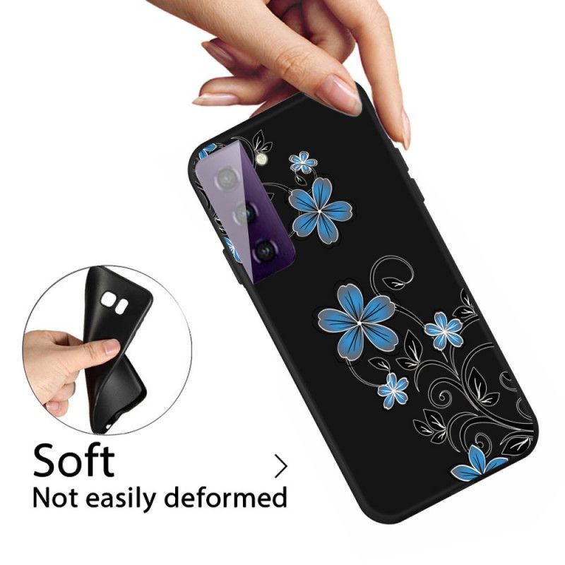 Hoesje Samsung Galaxy S21 5G Lichtblauw Donkerblauw Blauwe Bloemen