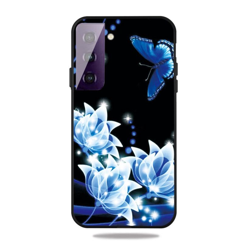 Hoesje Samsung Galaxy S21 5G Lichtblauw Donkerblauw Blauwe Bloemen