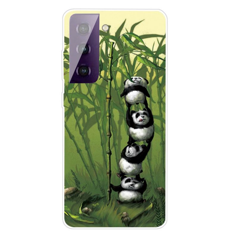 Hoesje Samsung Galaxy S21 5G Lichtblauw Groen Stapel Panda'S