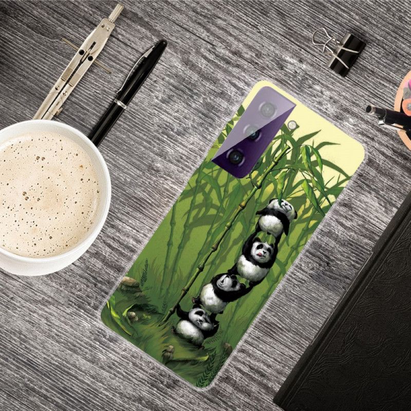 Hoesje Samsung Galaxy S21 5G Lichtblauw Groen Stapel Panda'S