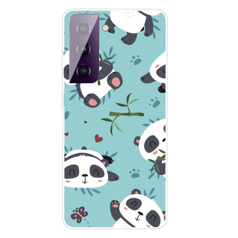 Hoesje Samsung Galaxy S21 5G Lichtblauw Groen Stapel Panda'S