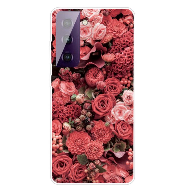 Hoesje Samsung Galaxy S21 5G Roze Rood Intense Bloemen