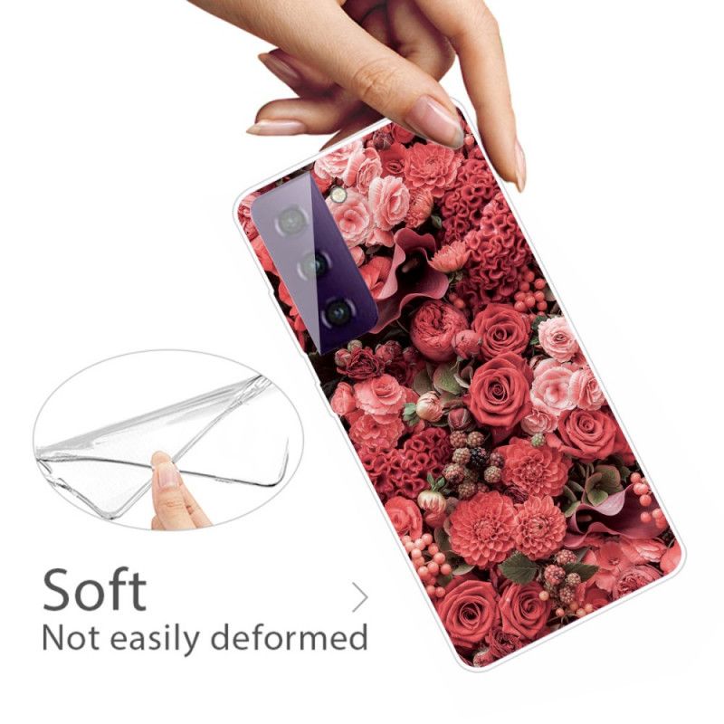 Hoesje Samsung Galaxy S21 5G Roze Rood Intense Bloemen