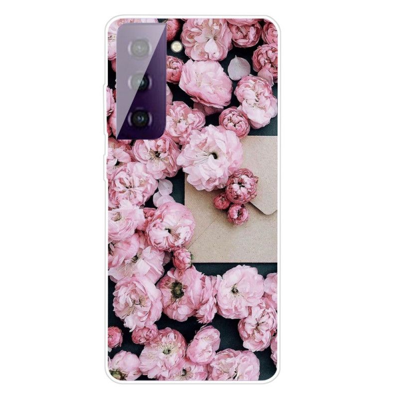 Hoesje Samsung Galaxy S21 5G Roze Rood Intense Bloemen