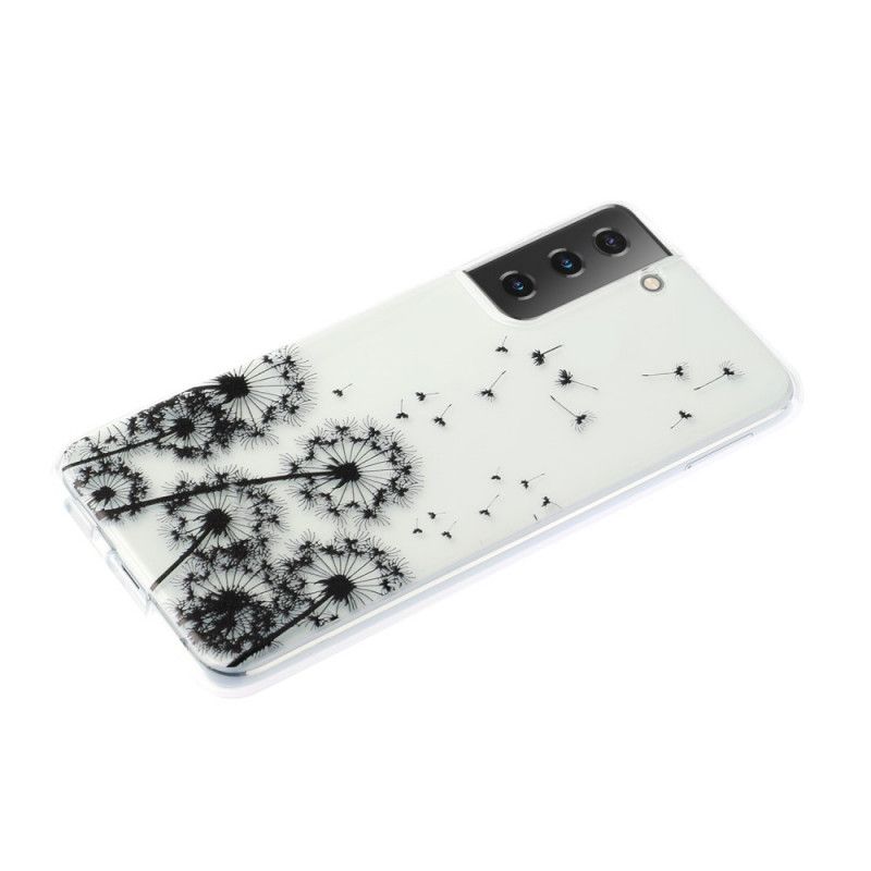 Hoesje Samsung Galaxy S21 5G Transparant Zwarte Paardebloemen