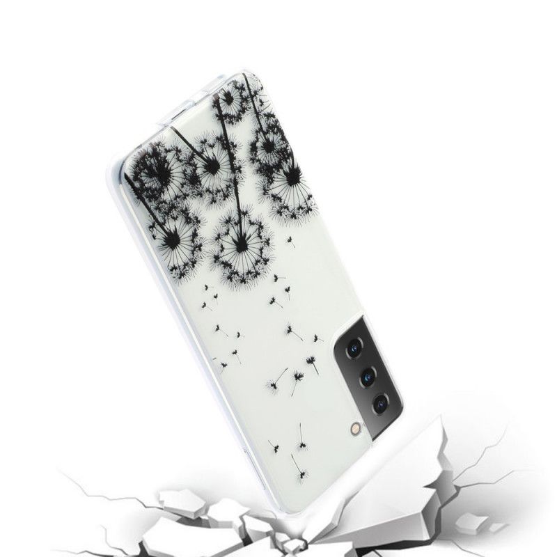 Hoesje Samsung Galaxy S21 5G Transparant Zwarte Paardebloemen