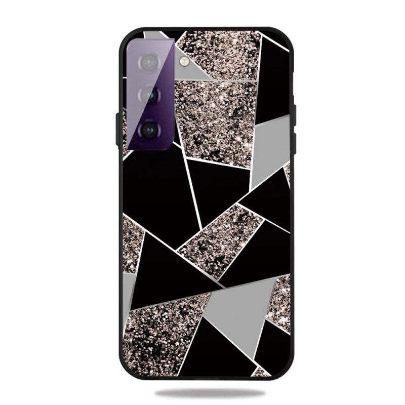 Hoesje Samsung Galaxy S21 5G Wit Zwart Marmerkleurige Geometrie