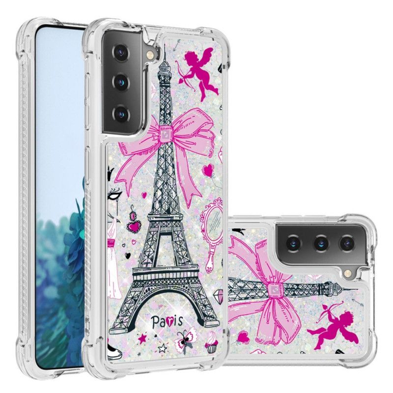 Hoesje voor Samsung Galaxy S21 5G De Eiffeltoren Glitter