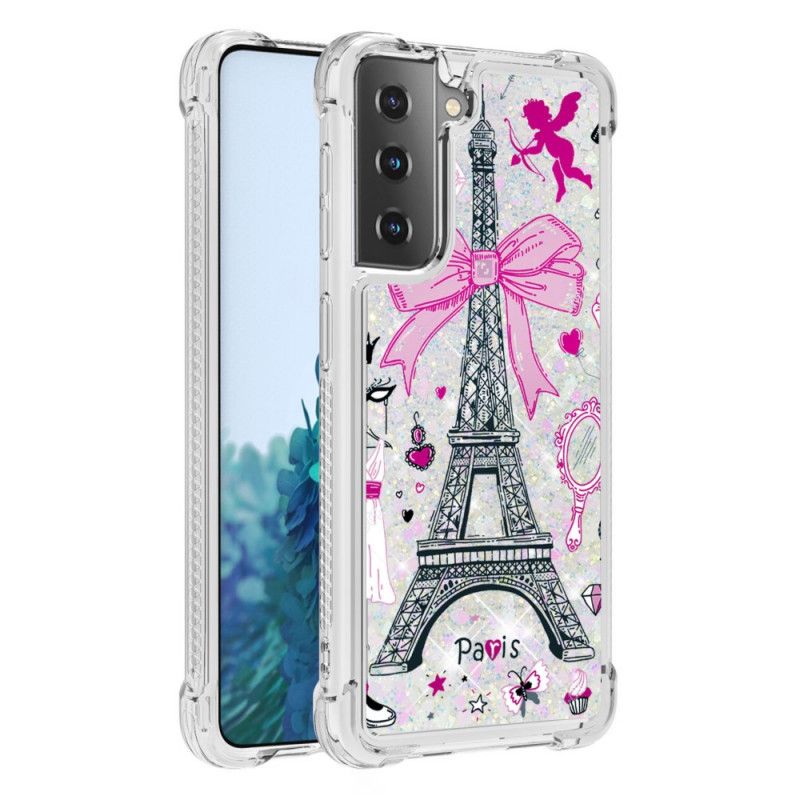 Hoesje voor Samsung Galaxy S21 5G De Eiffeltoren Glitter