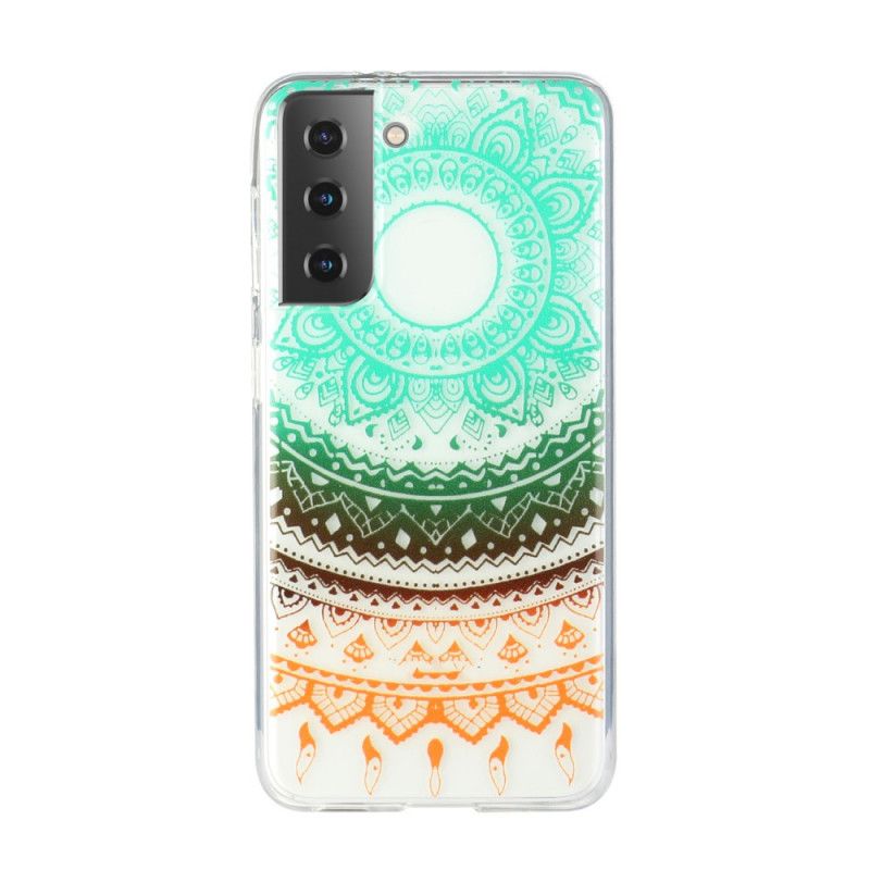 Hoesje voor Samsung Galaxy S21 5G Groen Zwart Transparante Bloemenmandala